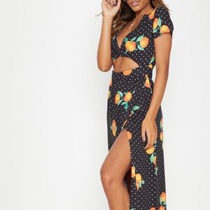 Black orange print cut out maxi dress